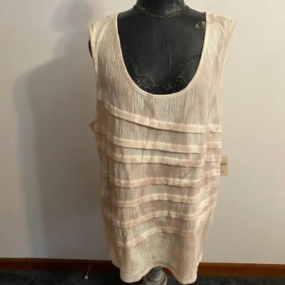 Coldwater Creek Tan/Cream Muted Ruffle Tank, size 3X